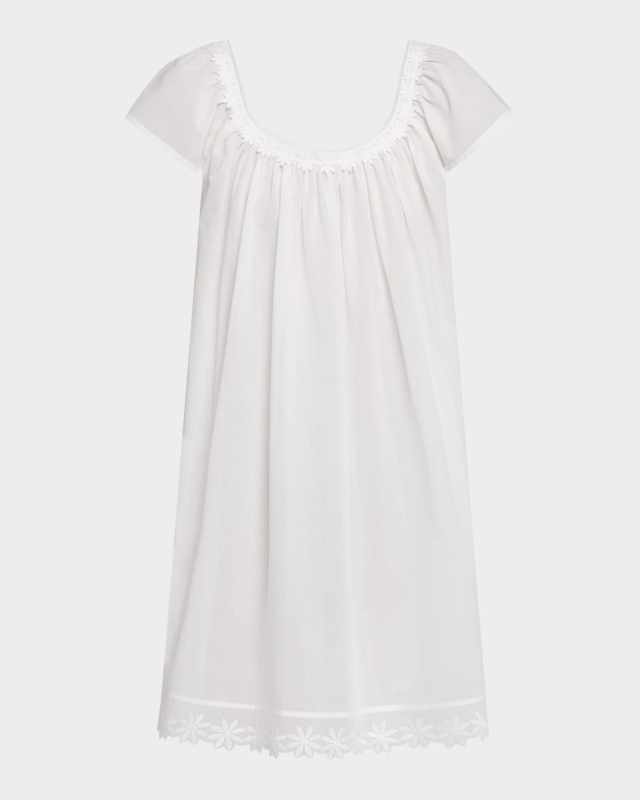 Conny-2 Ruched Lace-Trim Cotton Babydoll